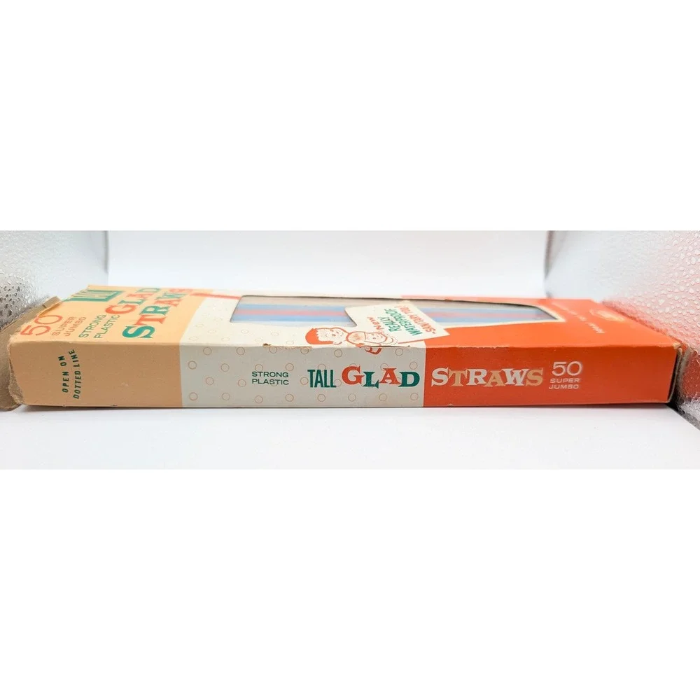 Vintage Glad Straws 50 Super Jumbo Tall Strong Plastic Union Carbide Retro Box